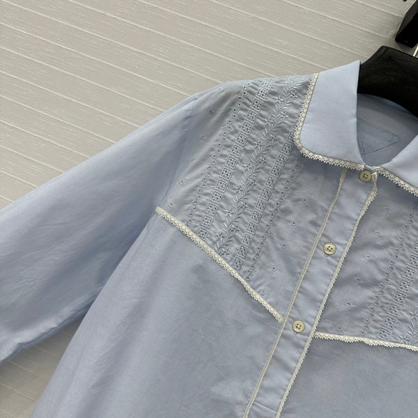 Prada 25 Long Shirt Blue Cotton