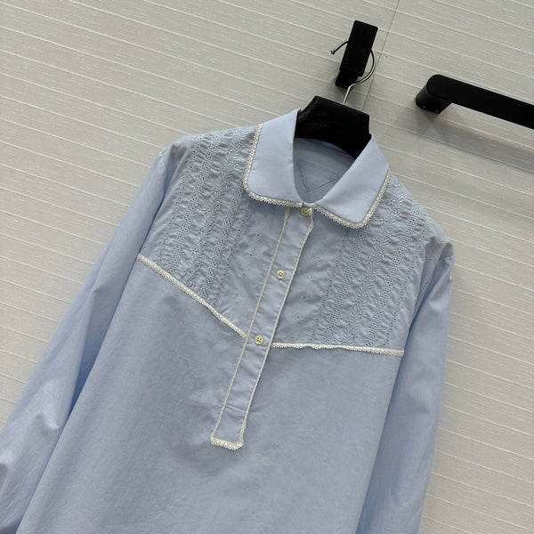 Prada 25 Long Shirt Blue Cotton