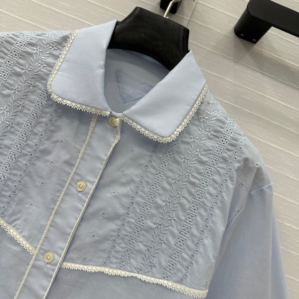 Prada 25 Long Shirt Blue Cotton