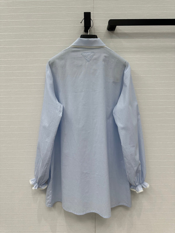Prada 25 Long Shirt Blue Cotton