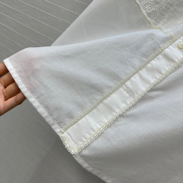 Prada 25 Lace Short-sleeved Shirt White Cotton