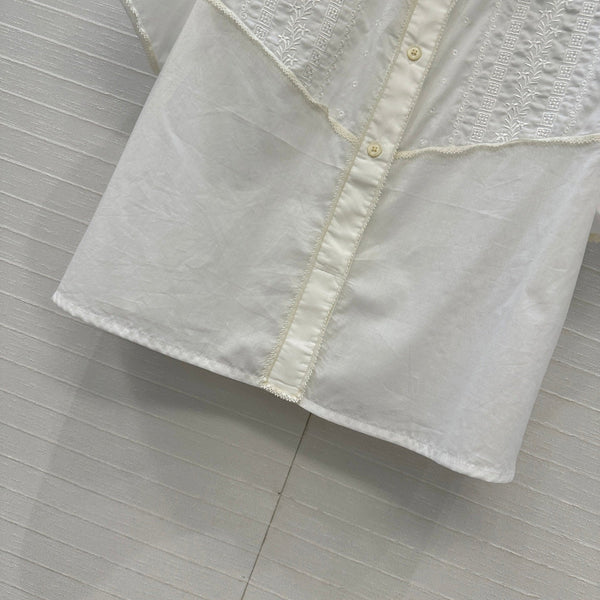 Prada 25 Lace Short-sleeved Shirt White Cotton