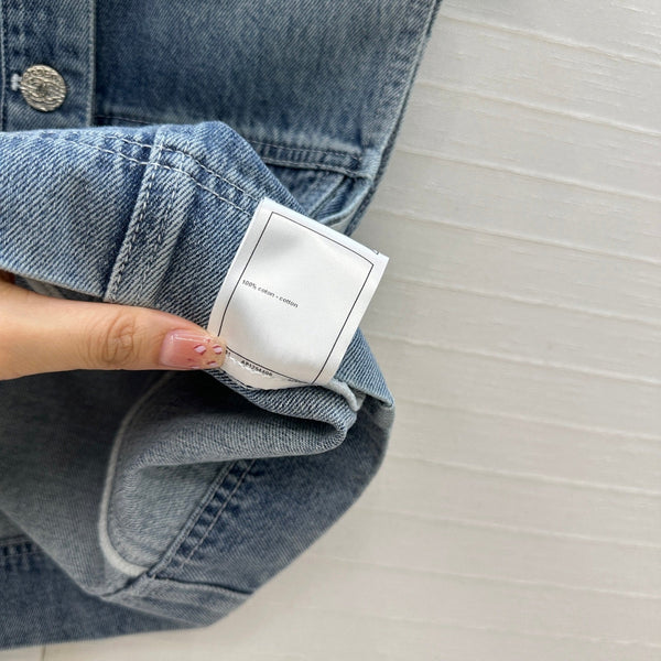 CC 25 Embroidered Vest Jacket Blue Denim Cotton