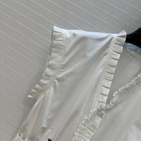 CD 25 Ruffle Sleeve Dress White Cotton