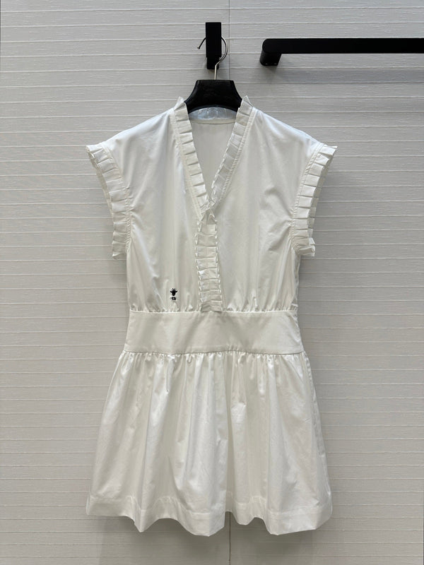 CD 25 Ruffle Sleeve Dress White Cotton