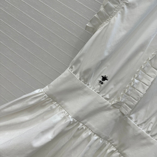CD 25 Ruffle Sleeve Dress White Cotton