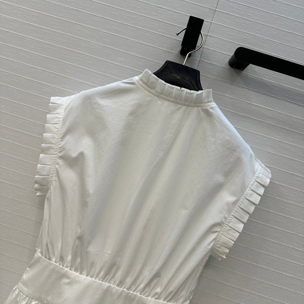 CD 25 Ruffle Sleeve Dress White Cotton