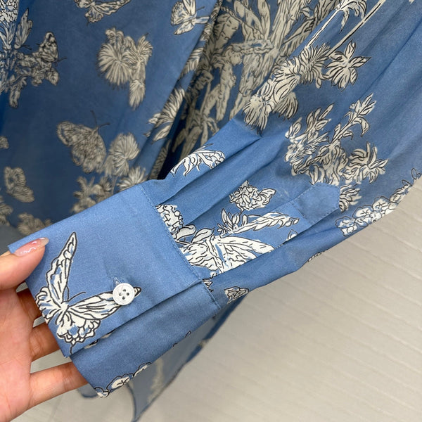 Camicia svasata plissettata CD 25 Forest in cotone blu bianco