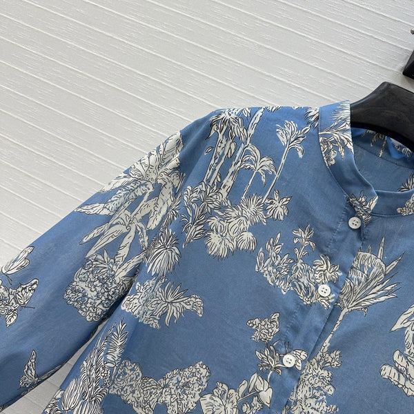 Camicia svasata plissettata CD 25 Forest in cotone blu bianco