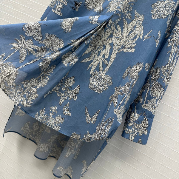 Camicia svasata plissettata CD 25 Forest in cotone blu bianco