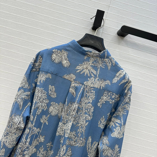 Camicia svasata plissettata CD 25 Forest in cotone blu bianco