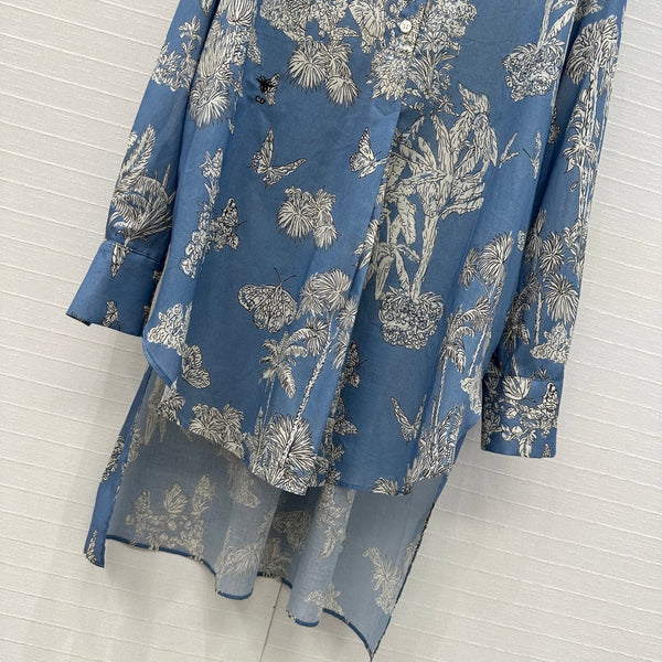 Camicia svasata plissettata CD 25 Forest in cotone blu bianco