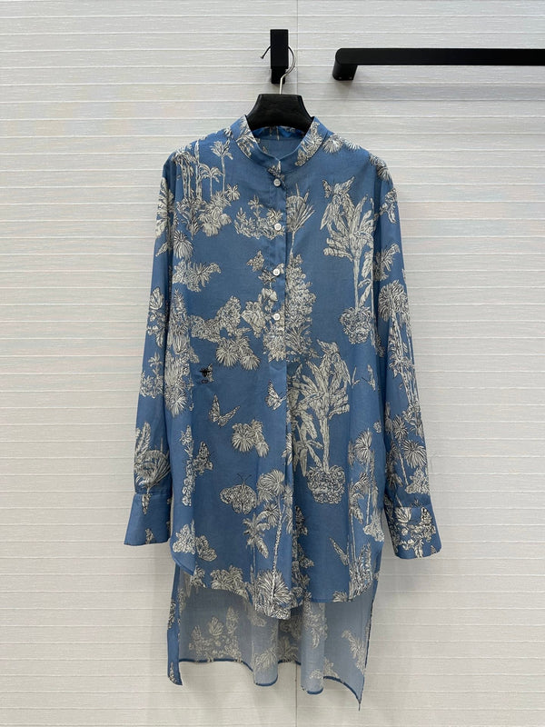 Camicia svasata plissettata CD 25 Forest in cotone blu bianco