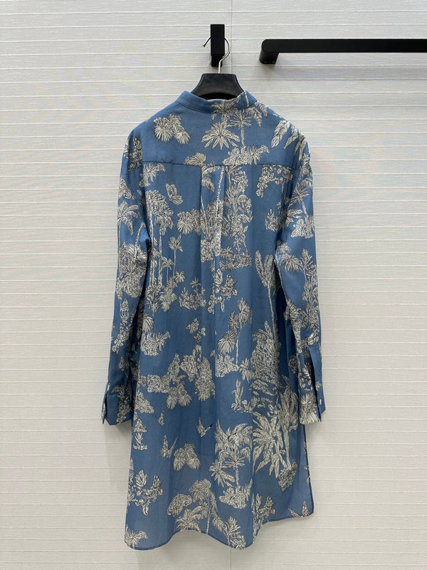 Camicia svasata plissettata CD 25 Forest in cotone blu bianco