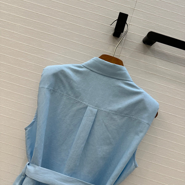 Loewe 25 Lace-up Waist Sleeveless Shirt Blue Linen