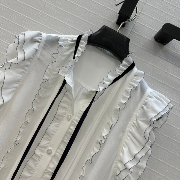 CD Lace-up Sleeveless Shirt White Silk