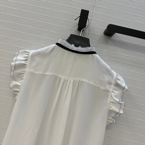 CD Lace-up Sleeveless Shirt White Silk