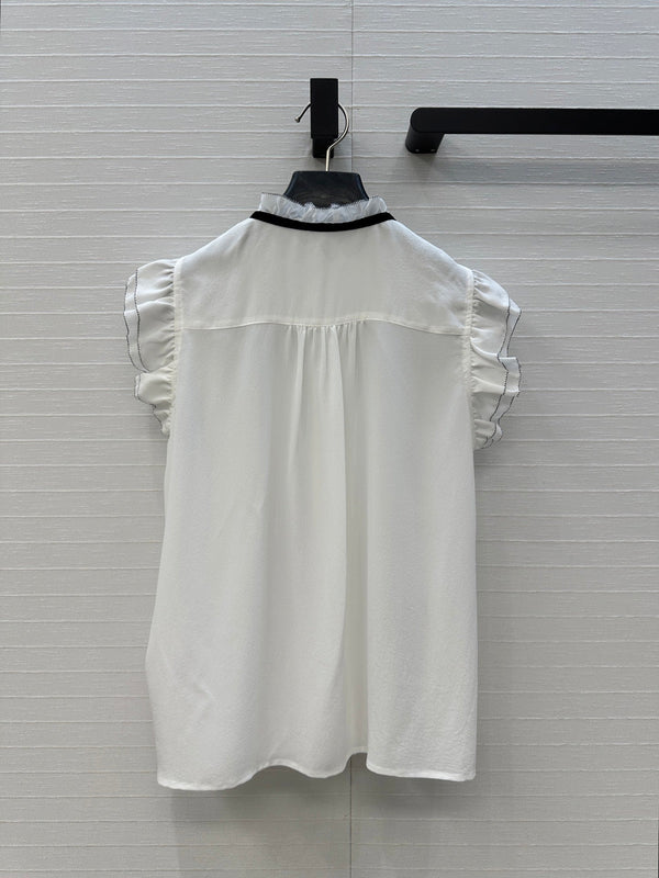 CD Lace-up Sleeveless Shirt White Silk