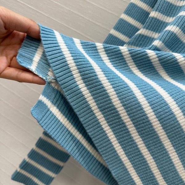 CD Navy Style Collared Sweater Ligth Blue mix White Wool