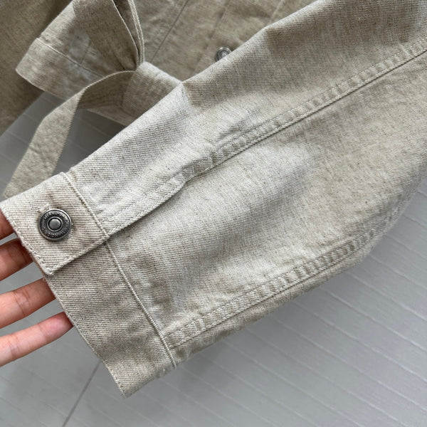 CD 25 Waist Tie Short Jacket Beige Cotton Cashmere