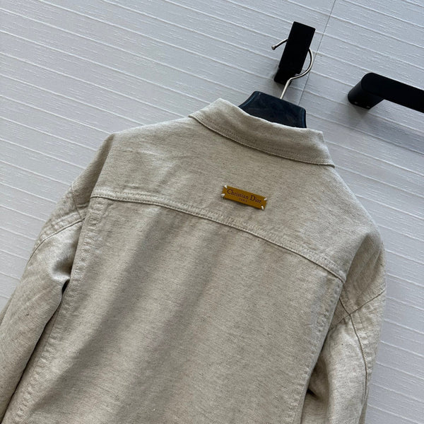 CD 25 Waist Tie Short Jacket Beige Cotton Cashmere