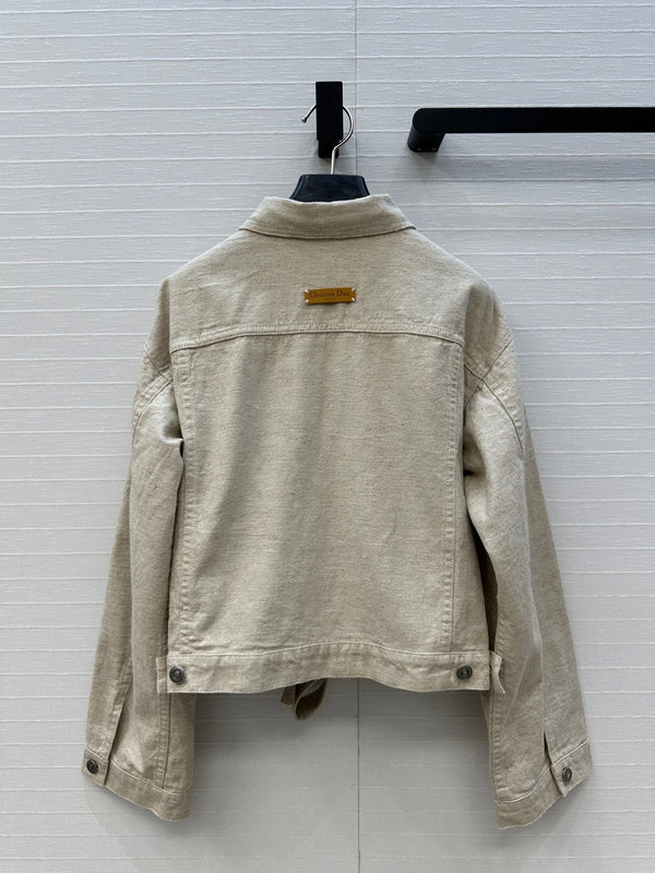 CD 25 Waist Tie Short Jacket Beige Cotton Cashmere