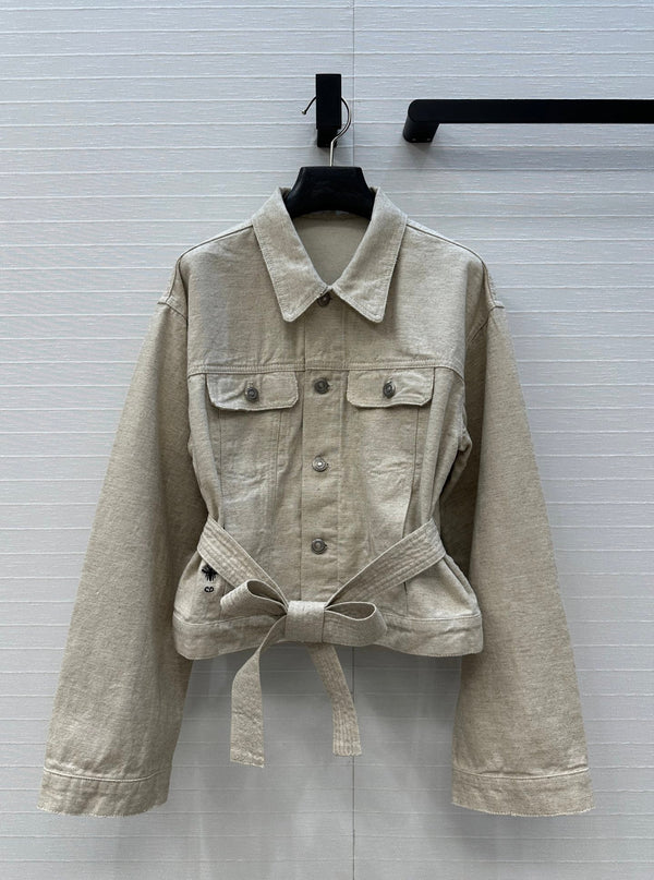 CD 25 Waist Tie Short Jacket Beige Cotton Cashmere