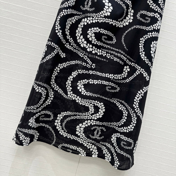 CC 25 Wave Pattern Long Skirt Black Silk Cotton