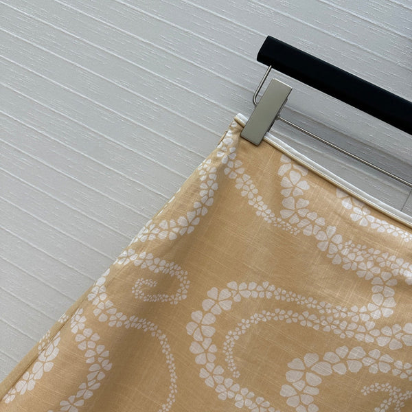 CC 25 Wave Pattern Long Skirt Yellow Silk Cotton