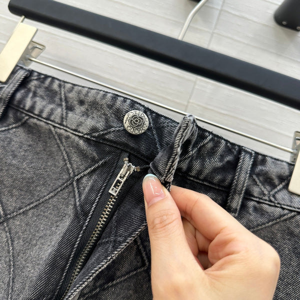 CC Flower Denim Skirt Black Cotton