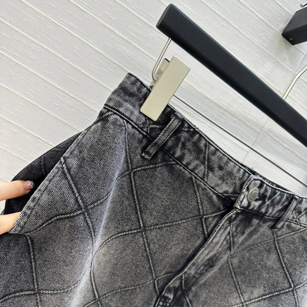 CC Flower Denim Skirt Black Cotton