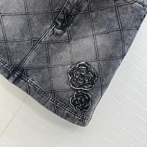 CC Flower Denim Skirt Black Cotton