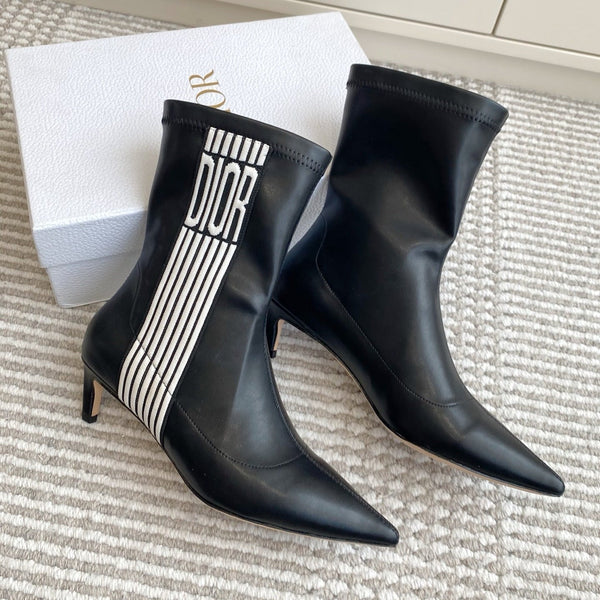 Dior 2025 Tribales Heeled Ankle Boot 50mm Black mix White Lambskin 501192