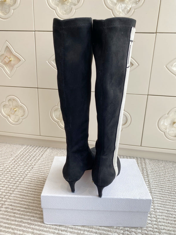 Dior 2025 Tribales Heeled Ankle High Boot 50mm Black White Suede 501201