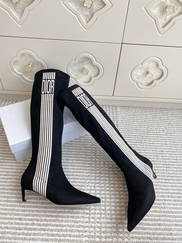 Dior 2025 Tribales Heeled Ankle High Boot 50mm Black White Suede 501201