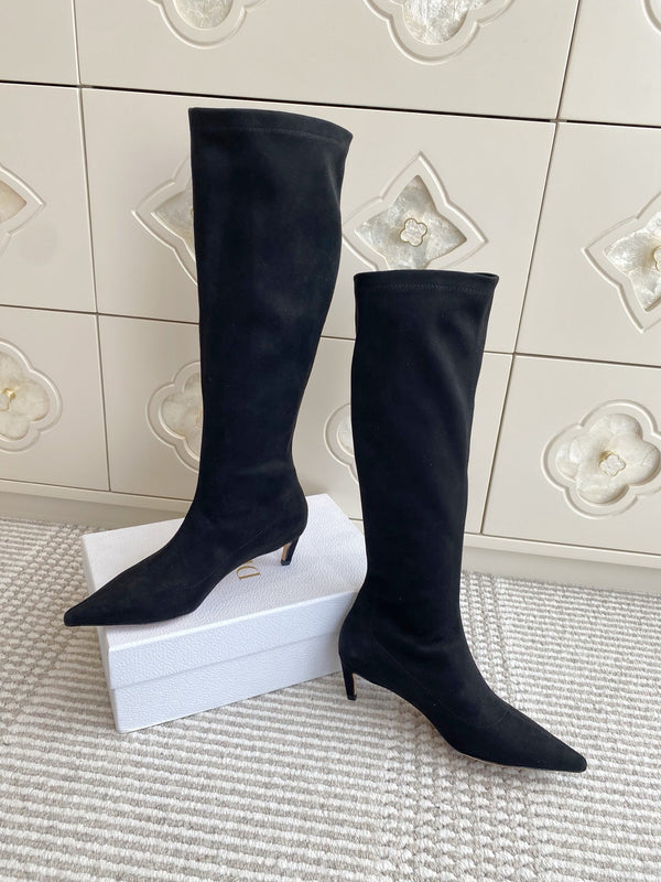 Dior 2025 Tribales Heeled Ankle High Boot 50mm Black White Suede 501201