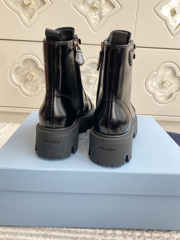 Prada 25 Martin Boot Black Cowhide 501444