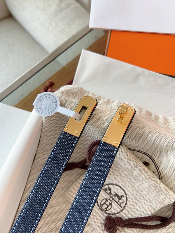 HM Kelly Belt 18mm Dark Blue Canvas Epsom Leather