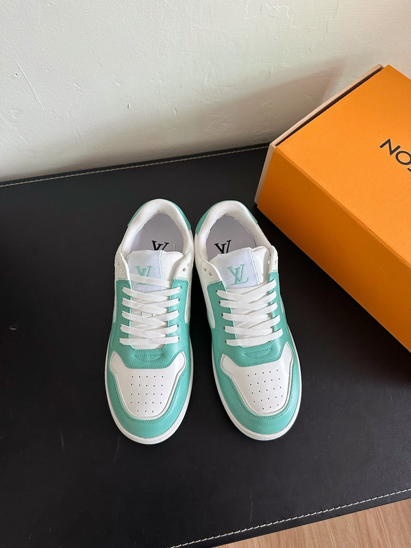 LV Stadium Sneaker White Mix Aqua Green Monogram Cowhide
