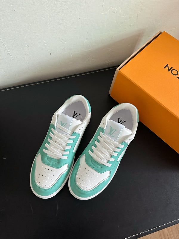 LV Stadium Sneaker White Mix Aqua Green Monogram Cowhide