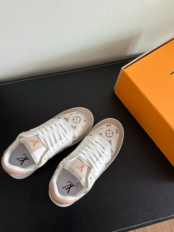 LV Stadium Sneaker White Mix Brown Monogram Suede