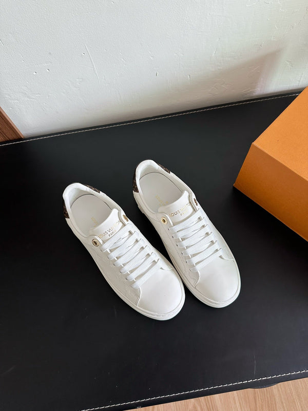 LV Time Out Sneakers White Mix Brown Monogram Cowhide