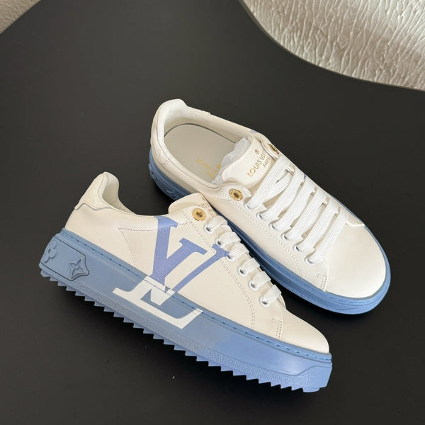 LV Sneakers Time Out Logo Print White Mix Light Blue Calfskin