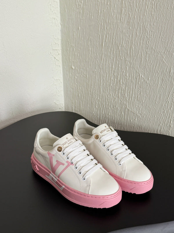LV Sneakers Time Out  Logo Print White Mix Pink Calfskin