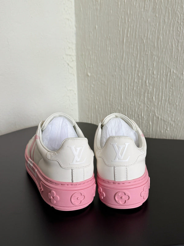 LV Sneakers Time Out  Logo Print White Mix Pink Calfskin
