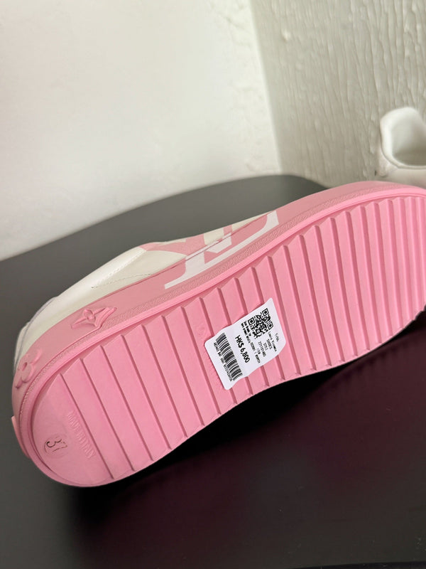 LV Sneakers Time Out  Logo Print White Mix Pink Calfskin
