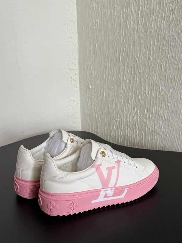 LV Sneakers Time Out  Logo Print White Mix Pink Calfskin