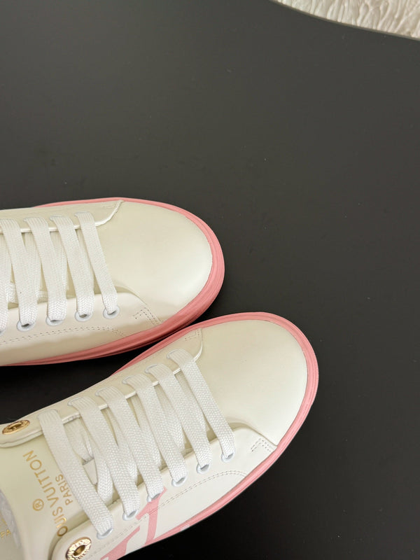 LV Sneakers Time Out  Logo Print White Mix Pink Calfskin