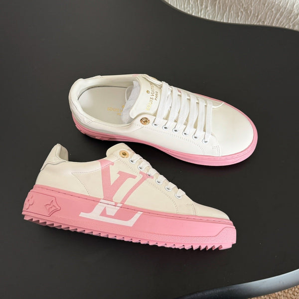 LV Sneakers Time Out  Logo Print White Mix Pink Calfskin