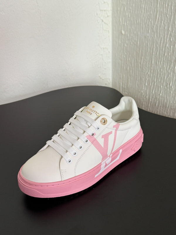 LV Sneakers Time Out  Logo Print White Mix Pink Calfskin